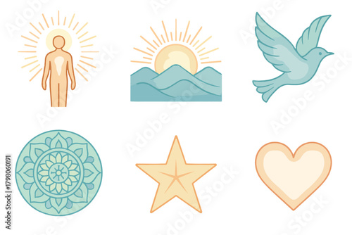 Palette circle vector person illustrations inner no light star awakening heart icon