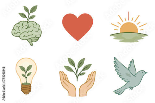 Lightbulb icons emotional natural text open vector sprouting icon heart brain growth