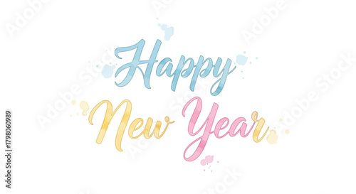 Festive happy new year greeting with abstract celebratory elements and dynamic shapes in vibrant rgb colors