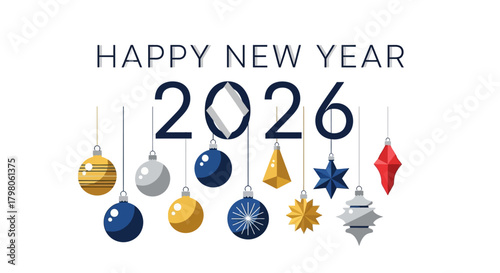 Festive happy new year text design with elegant curves and celebratory elements for new year s eve