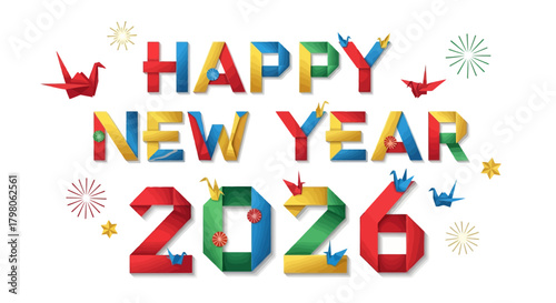 Festive happy new year text design with elegant curves and a celebratory feel perfect for holiday greetings and promotions