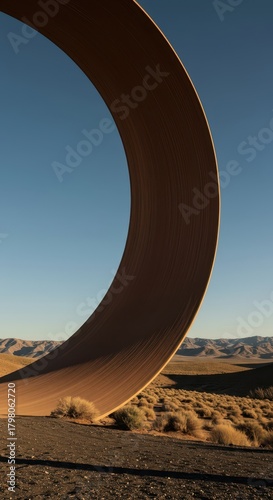 A large, dramatic curve dominates the landscape, showing massive scale and smooth contours under clear daylight ,natural ,dune ,giant