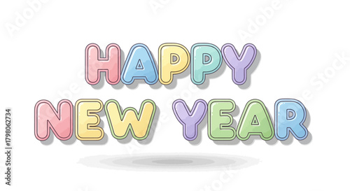 Festive happy new year typographic design with elegant lettering and abstract shapes for celebrations