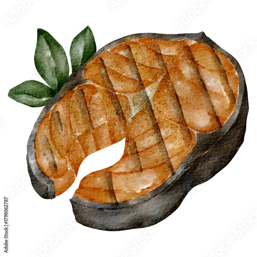 Watercolor grilled salmon⁠
