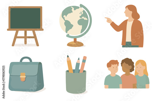 Modern vector pastel icon pointing bag school group grid white classroom learning