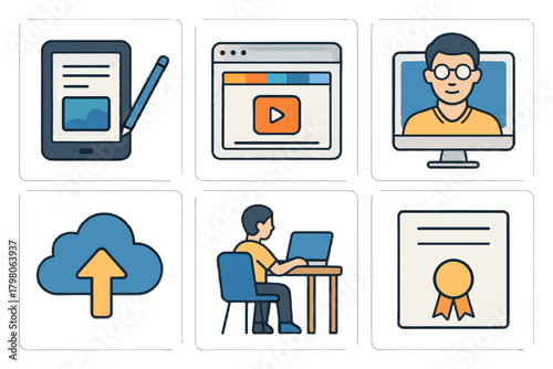 Background video smooth online vector cloud digital stylus icons desk teacher education