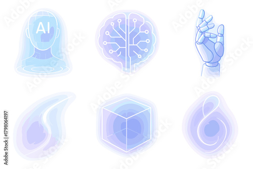 Innovation glow hologram icon trail robotic white vector hand brain grid cube