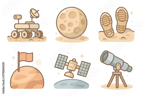 Rover grid background icon no moon exploration white vector planet footprints planetary