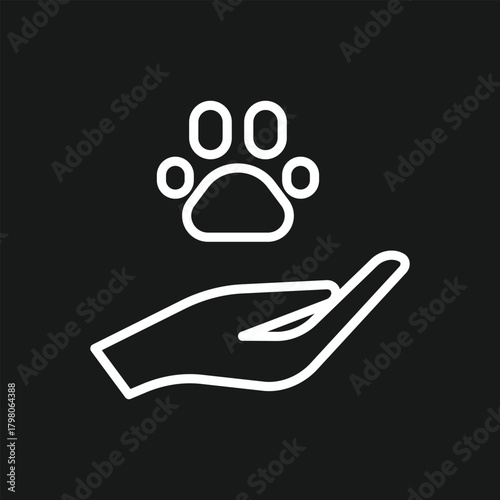 Animal Welfare and Pet Care Icon with a Hand Holding a Paw Symbolizing Rescue, Adoption, and Support