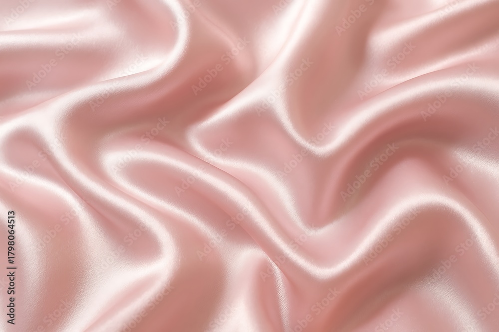 Fototapeta premium Soft pink satin fabric texture with shiny folds, elegant draped textile background