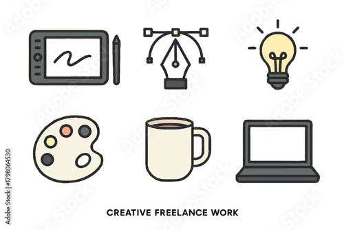 Icon design drawing background mug tool clean white vector essentials creative freelance