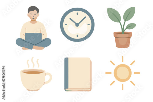 Vector laptop gentle sitting closed tea text calm smooth notebook work life