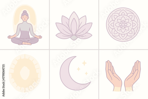 Illustrations design circle mandala soft glowing aura yoga spiritual vector icon white