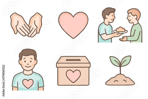 Kindness background text icon plant icons helping white hands volunteering pastel person