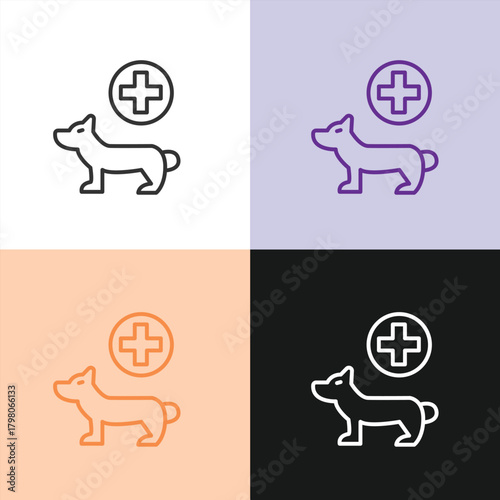 Veterinary Dog Care Icon with Medical Cross Symbol for Animal Hospital, Pet Health Insurance, and Emergency Vet Services