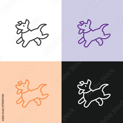 Playful Running Dog Line Art Icon for Pet Services, Veterinary Apps, and Dog Walking Businesses