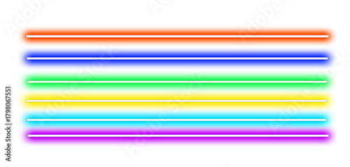 Fotografie Set of Glowing Neon Light Lines – Colorful Electric Laser Beams, Futuristic Digi