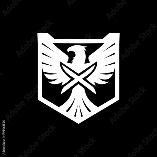 White Phoenix Eagle Shield Logo with Crossed Knives on Black