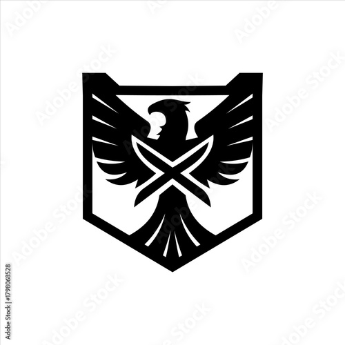 Black Phoenix Eagle Shield Logo with Crossed Knives Emblem
