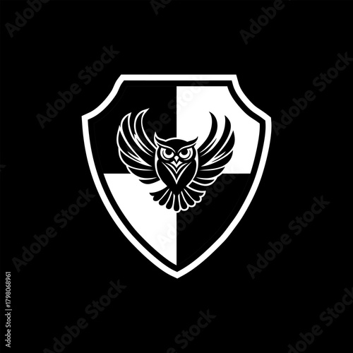 White Owl on Black and White Checkered Shield Logo
