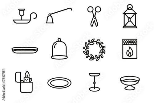 Accessories glass cover metal trimmer icon lighter plate candle decorative vector snuffer