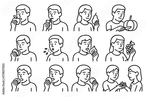 Drinking icons fig apple pomegranate vector biting fruit icon consumption picking enjoying