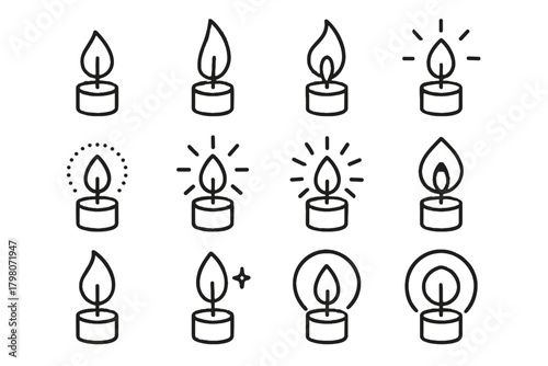 Soft candlelight steady luminous tiny candle icons vector glow bright icon flame