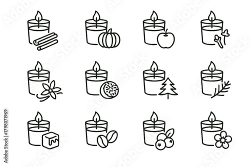 Icons icon pumpkin cinnamon vanilla candle floral spice vector cranberry scent clove