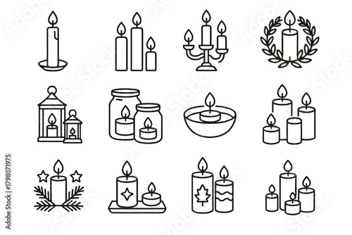 Lantern set floating cluster tray icon candles arrangement candle mixed vector icons