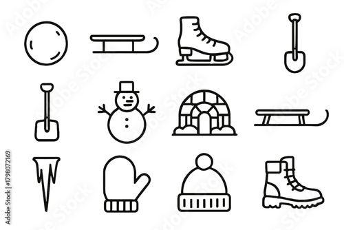 Boots icon ice snow toboggan icicle gear mitten snowman fort vector skate