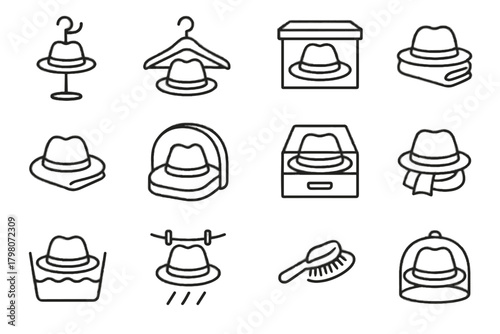 Icons shelf bag stand wash padded icon storage care vector hat scarf