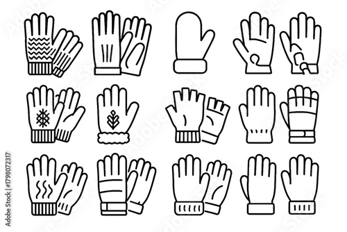 Fingerless vector wool winter insulated icon mittens thermal knitted gloves fleece