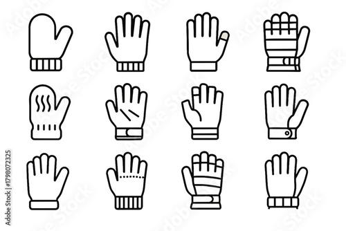 Gloves padded icon mittens fleece styles lined glove vector wool insulated fingered