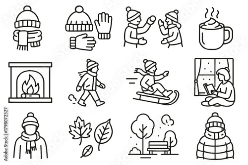 Winter walk vector autumn gloves fight cozy window bundled paired icon layering
