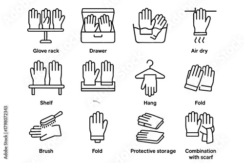 Shelf hang air brush icons drawer icon glove protective vector cover care