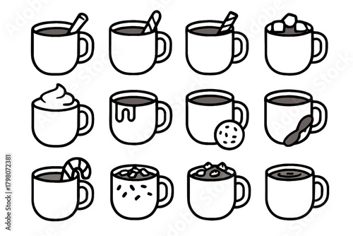 Icon dollop mini icons swirl caramel cinnamon vector whipped cookie hot chocolate