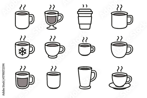 Ceramic vector icon saucer hot handleless chocolate tin latte travel cup mug