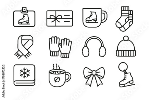 Icon mug gift chocolate earmuffs blanket certificate vector scarf hot ice skating