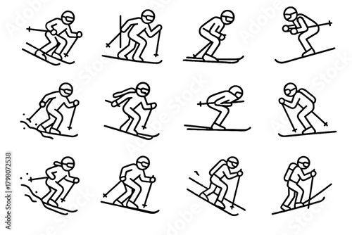 Skiing icon vector jump powder freestyle mogul techniques touring ski speed downhill