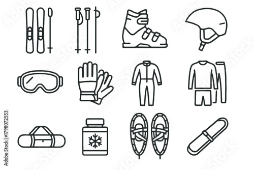 Gear helmet icons ski wax poles skis vector straps thermal icon bag