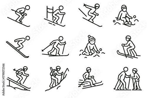 Jumping vector trail climb run activities nearby icons play skiing icon downhill