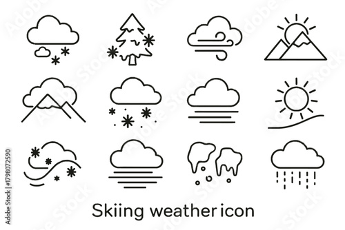 Blizzard freezing skiing weather drifting snowfall vector foggy snow icons icon powder