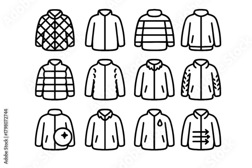Textures windproof smooth winter vector quilted padded fleece leather coat icon insulated