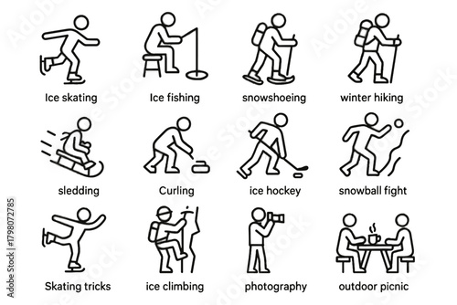 Ice curling climbing photography sledding vector skating snowshoeing nearby frozen activities icon