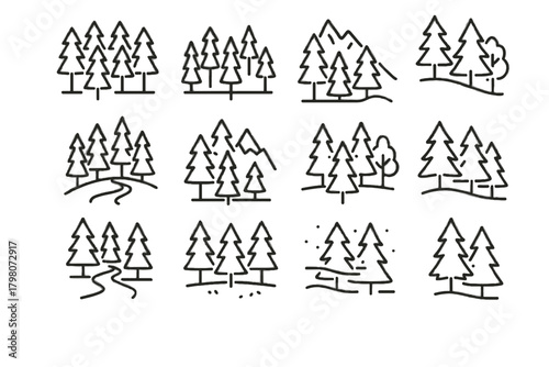 Hill dense forest pine clearing slope vector mountain sparse icon