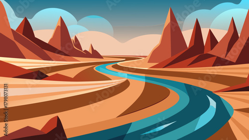 Organic-geometric travel vista in vibrant gradients