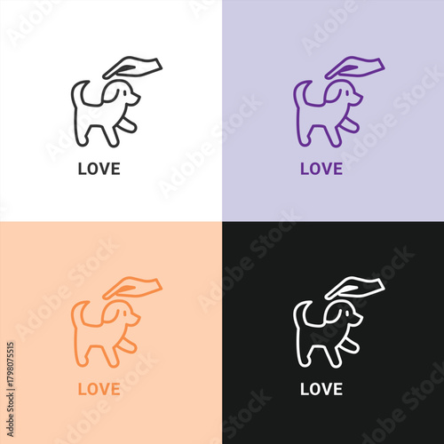 Pet Love and Care Icon with Hand Petting Dog for Animal Welfare, Veterinary Services, and Adoption Concepts.