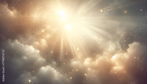 Ethereal clouds illuminated by bright rays of light in the sky  