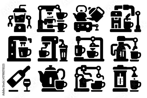 Robot vector drink robotic icon milk juice machines mixer bot smoothie dispenser