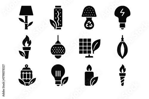 Organic bamboo panel lamp vector sustainable candle icon light icons resin torch